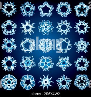 Set of 25 a five-rays crystal gradient snowflakes. Vector illustration ...