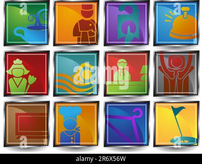 Collection of hotel and spa resort themed objects in a simplified style. Stock Vector