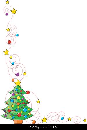 A border or frame featuring a Christmas tree in the bottom left corner Stock Vector