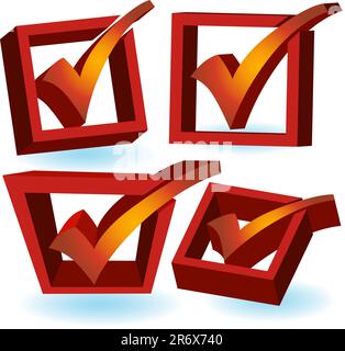 3D Red Checkmark in Red Squares. Stock Vector