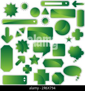 Set of multiple web labels and icons - green. Stock Vector