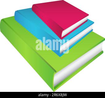 A set of 3 books in 3D stacked on each other. Stock Vector