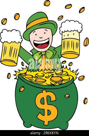 Image of a Leprechaun celebrating St. Patrick's Day. Stock Vector
