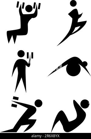 Exercise stick figure icon set isolated on a white background. Stock Vector