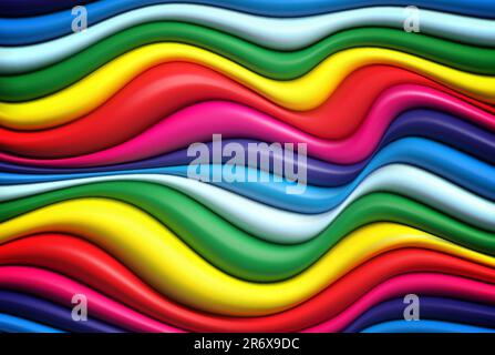 Bright abstract multicolored 3D wavy background.Horizontal lines stripes pattern or background with wavy distortion effect. Stock Vector