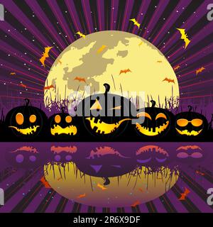 Halloween pumpkins under the moon, vector illustration for your design Stock Vector