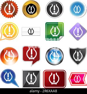Low tire pressure icon set isolated on a white background. Stock Vector