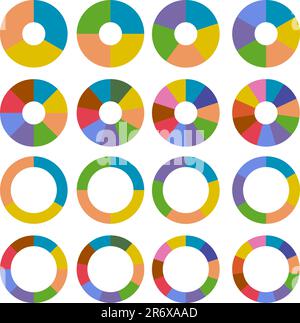 Set of wheel business chart icons in a variety of segments isolated on white. Stock Vector