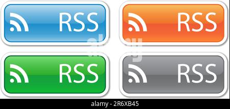 Four rectangular vector RSS button green, blue, orange and gray Stock Vector