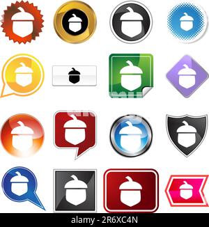 Acorn icon set isolated on white background, pixel art. 8 bit acorn ...