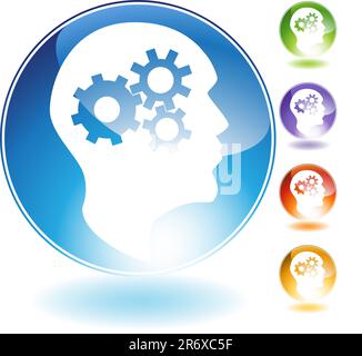 Cog wheel mind crystal icon isolated on a white background. Stock Vector