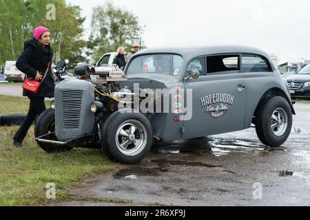 FINOWFURT, GERMANY - MAY 06, 2023: The hot rod based on vintage car. Race festival 2023. Season opening. Stock Photo