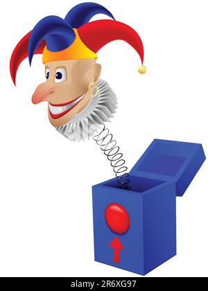 Children's toy the clown - a joker in a box with a spring in a vector isolated on a white background Stock Vector