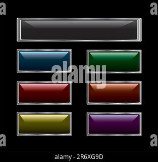 collection of vector buttons with silver frame Stock Vector