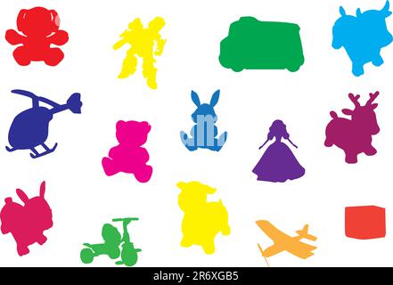 multicolored toys silhouette vector illustration on white background Stock Vector