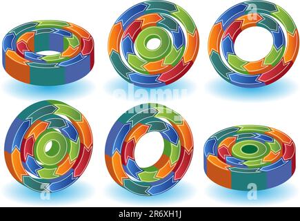 Set of 6 process diagrams in 3D. Stock Vector