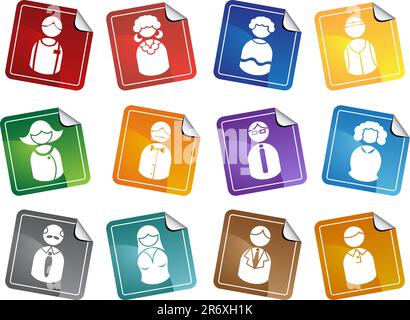 Set of 12 people web buttons - sticker style. Stock Vector