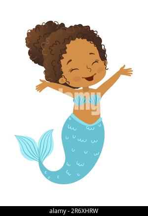 Mermaid Afro Character Mythical Girl Little Nymph Stock Vector Image ...