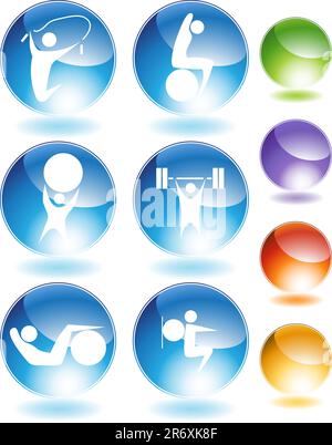 Rope ball exercise crystal set isolated on a white background. Stock Vector