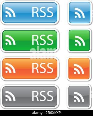 RSS rectangular vector buttons green, blue, orange and gray Stock Vector