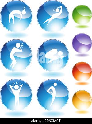Illness crystal icon set isolated on a white background. Stock Vector