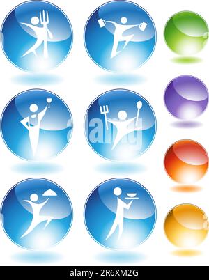 Eating crystal icon set isolated on a white background. Stock Vector