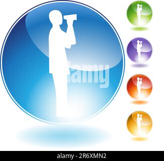 Binoculars concept crystal icon isolated on a white background. Stock Vector