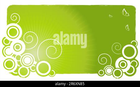 Abstract green retro background with butterflies, vector illustration Stock Vector