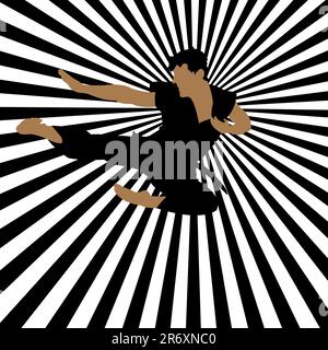 jumping fighter on striped background, vector illustration Stock Vector