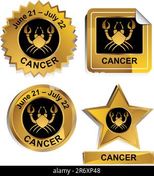 Set of 4 3D zodiac sign buttons - cancer. Stock Vector