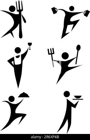 Eating stick figure icon set isolated on a white background. Stock Vector