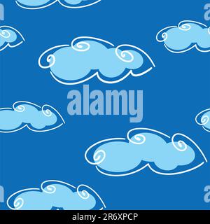 Abstract day clouds background. Seamless. White - blue palette. Vector illustration. Stock Vector