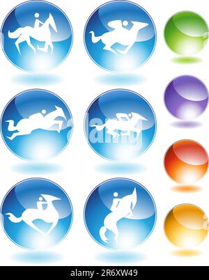 Horse icon crystal set isolated on a white background. Stock Vector