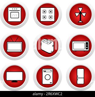 Red buttons with icon 9. Vector Stock Vector