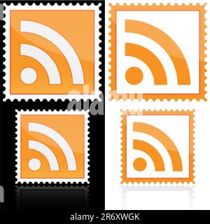 Stamp with RSS icon on white and black Stock Vector