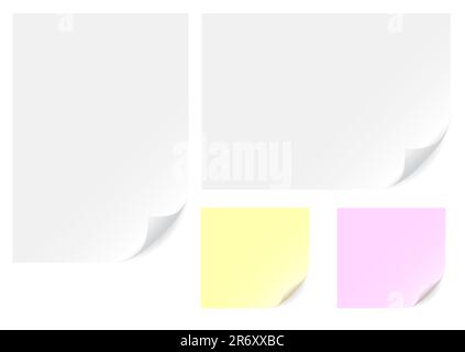 White, yellow and pink empty paper isolated on the white background Stock Vector