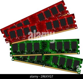 Two set DDRII modules red and green - vector Stock Vector