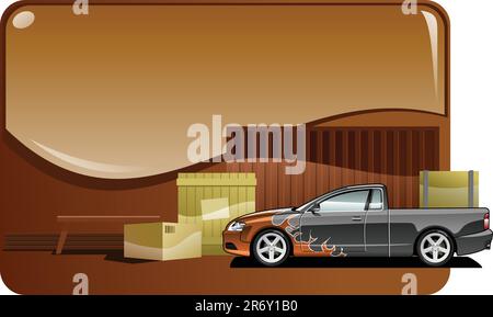 illustration of the pickup truck and cargo. Simple gradients only - no gradient mesh. Stock Vector