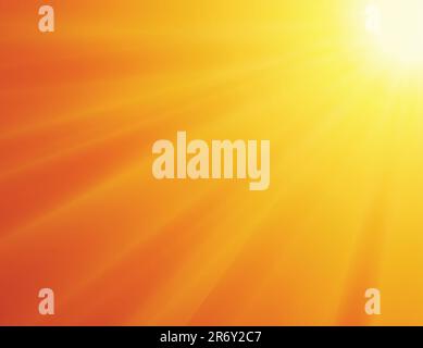 vector sun on yellow background with orange rays Stock Vector