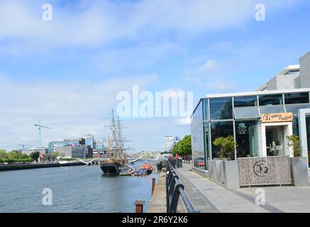 The Jeanie Johnston ship on the River Liffey in Dublin, Ireland. Stock Photo