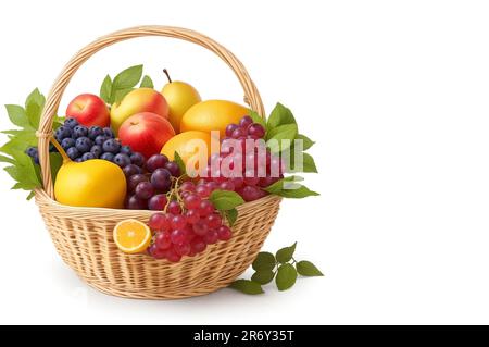 Beautiful fruits set of baskets closeup and copy space for text isolated on white background Stock Photo