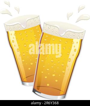 Two pints of lager beer with condensation drops on the glass, toasting Stock Vector