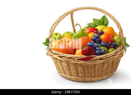 Beautiful fruits set of baskets closeup and copy space for text isolated on white background Stock Photo