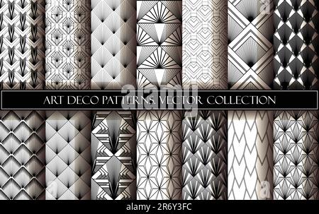Art Deco Wallpapers Collection. Black and white seamless patterns Stock ...