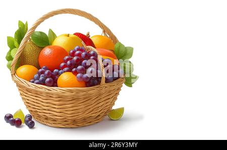 Beautiful fruits set of baskets closeup and copy space for text isolated on white background Stock Photo