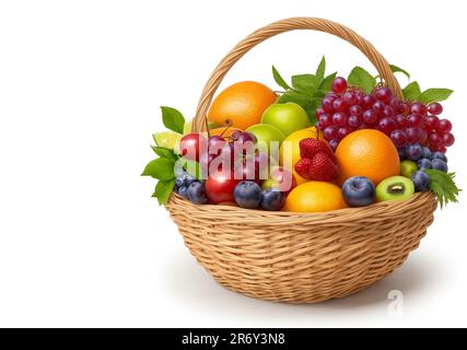 Beautiful fruits set of baskets closeup and copy space for text isolated on white background Stock Photo