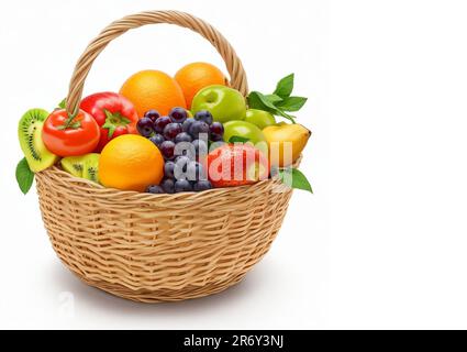 Beautiful fruits set of baskets closeup and copy space for text isolated on white background Stock Photo