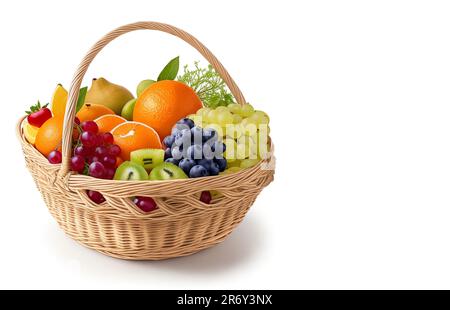 Beautiful fruits set of baskets closeup and copy space for text isolated on white background Stock Photo