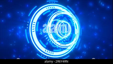 Abstract round blue ring of lines HUD elements circles energy futuristic scientific hi-tech digital abstract HUD background. Stock Photo