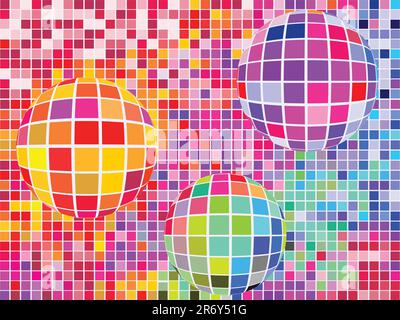 vector illustration of spheres on a colorful square mosaic Stock Vector
